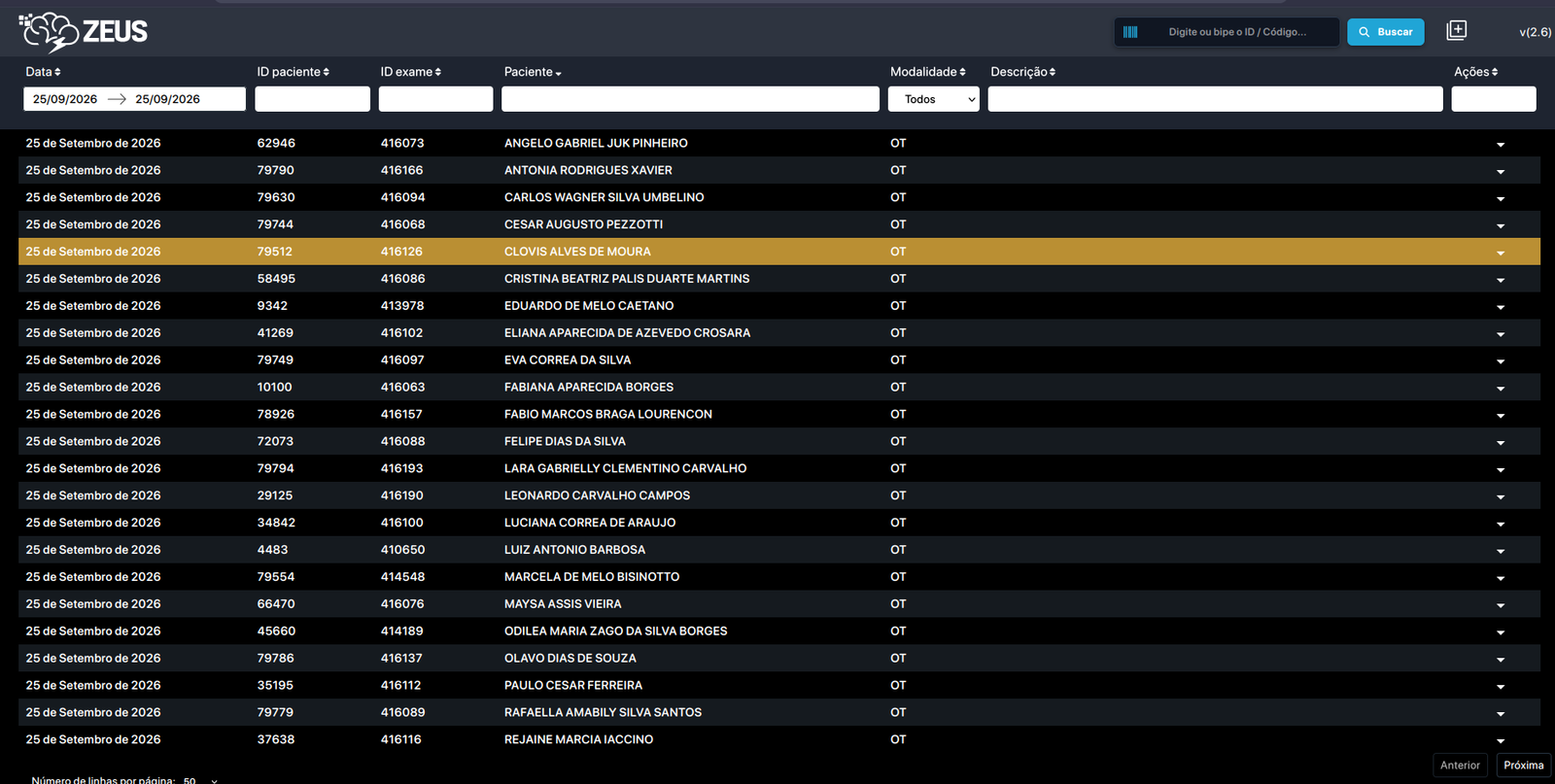 Worklist do Zeus PACS